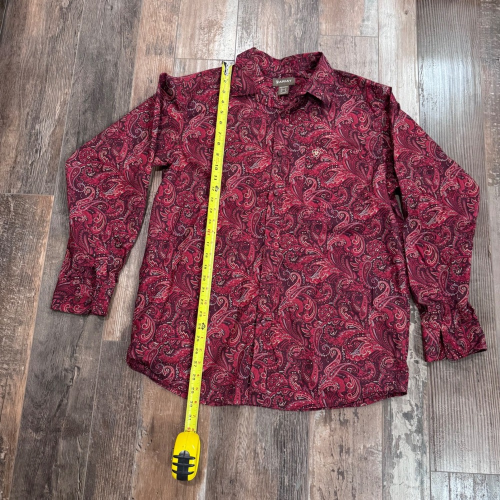 Ariat Mens Paisley Long Sleeve Button Down Shirt Red Burgundy Western Medium - Picture 8 of 8
